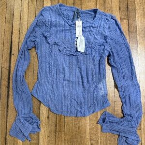 Anthropologie Women's Blue Ruffled Top